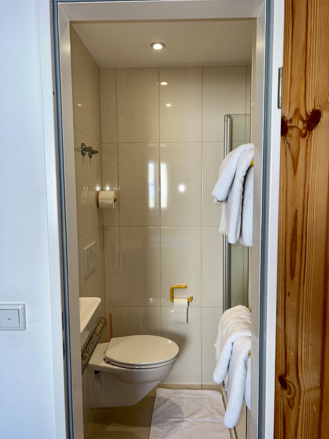 Badezimmer Doppelzimmer mit WC und Handtuchhalter